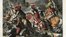 Schlacht bei Königshofen am 2. Juni 1525, Truppen des Schwäbischen Bundes siegen über die Bauern. Georg Truchseß von Waldburg zersprengt die Schlachthaufen der Bauern durch einen Reiterangriff, Holzstich | Bild: picture-alliance/dpa