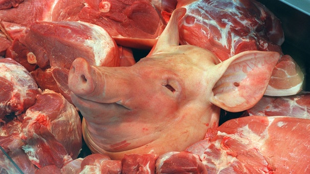 Ein Schweinekopf liegt in der Auslage. | Bild: picture-alliance/dpa