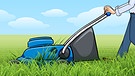 Illustration "Ein Mann beim Rasenmähen" | Bild: colourbox.com; Montage: BR/Renate Windmeißer
