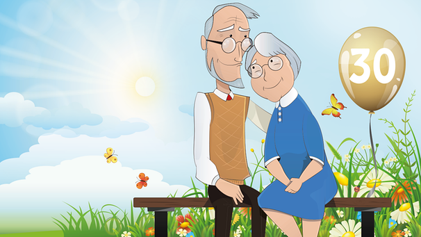 Illustration "Älteres Ehepaar sitzt glücklich auf einer Parkbank" | Bild: colourbox.com; Montage: BR/Renate Windmeißer