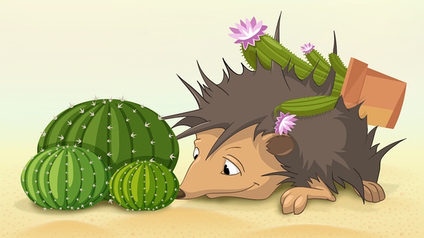 Illustration "Igel beschnuppert einen Kaktus" | Bild: colourbox.com; Montage: BR/Renate Windmeißer