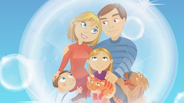 Illustration "Familie in einer Wohlfühlblase" | Bild: colourbox.com; Montage: BR/Renate Windmeißer