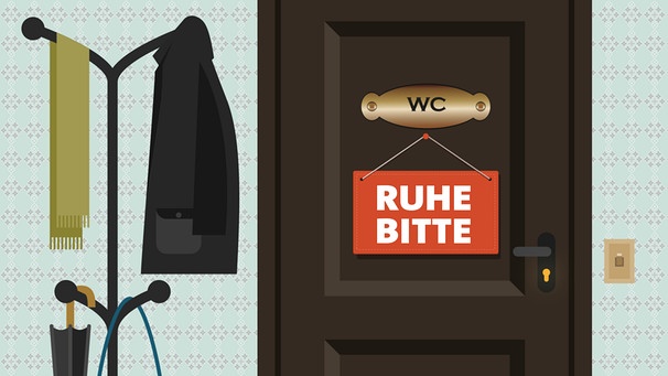Illustration WC-Türe mit Schild "Ruhe Bitte" | Bild: colourbox.com; Montage: BR