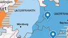 Karte "Dialekte in Bayern" (Ausschnitt) | Bild: BR/Bing Maps