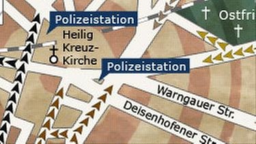 Infografik: Wege der Schützenkorps im Mai 1919 in Giesing | Bild: Herbert Dandl; Illustration: BR