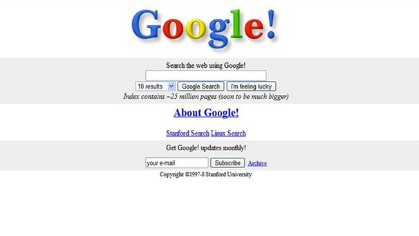 Die erste Homepage der Internet-Suchmaschine Google von 1998 | Bild: picture-alliance/dpa
