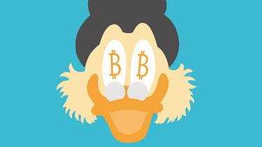 Dagobert Duck mit Bitcoins in den Augen | Bild: BR