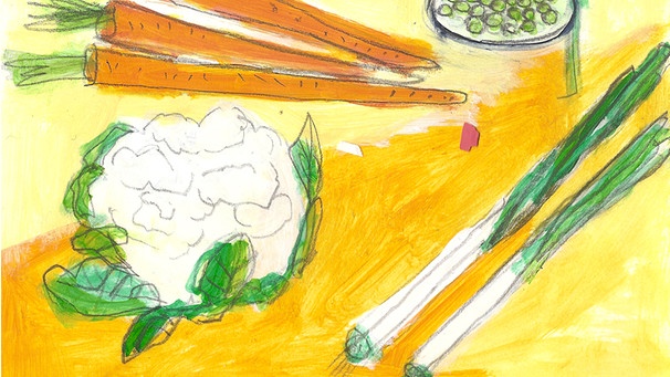Illustration: Vegetarisch - Blumenkohl, Karotten, Erbsen, Lauch, Petersilie | Bild: BR