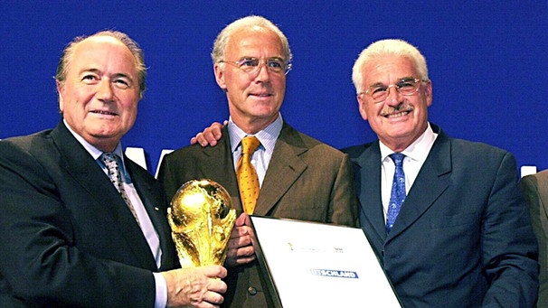 Sepp Blatter, Franz Beckenbauer und Fedor Radmann (v.l.) | Bild: picture-alliance/dpa