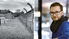 Links: Das Konzentrationslager Auschwitz-Birkenau, rechts: Moderator Rainer Maria Jilg | Bild: colourbox / BR/Julia Müller / Montage: BR