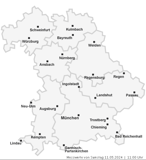 Bayernkarte mit Ozonmesswerten