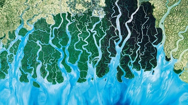 Flussdelta (Sundaban) aus dem All. Mit neuester Satelliten Technik zeigt diese Reihe unsere Erde, wie wir sie noch nie zuvor gesehen haben. | Bild: BBC/BR/NDR