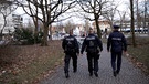 Polizisten laufen durch einen Park in Regensburg | Bild: BR