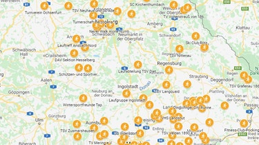 Übersicht der Vereine in Bayern, die bei LAUF10! mitmachen | Bild: Screenshot Google Maps