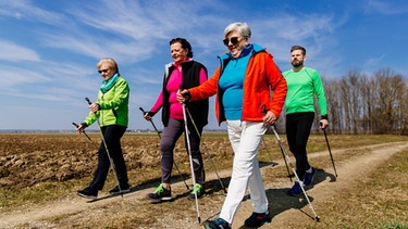 Mehrere Personen beim Nordic Walking. | Bild: BR/Sylvia Bentele