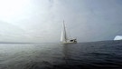 Ein Segelboot auf glattem Wasser und ein Eisberg | Bild: BR