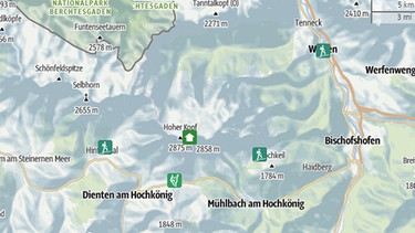 Screenshot von Landkarte rund um den Hochkönig | Bild: Outdooractive / OpenStreetMap (ODbL) - Mitwirkende