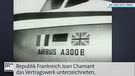 Französische, deutsche und britische Flagge auf dem Rumpf eines Airbus A300 B | Bild: BR