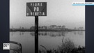 Hochwasserüberflutetes Gebiet in der Poebene, im Vordergrund Schild mit der Aufschrift Fiume Po Di Venezia | Bild: BR Archiv