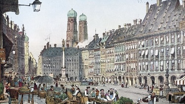 München, Schrannenplatz um 1835, historische Stadtansicht, Steindruck
aus dem 19. Jh.
Fotograf: Karl F. Schöfmann | Bild: picture alliance / imageBROKER