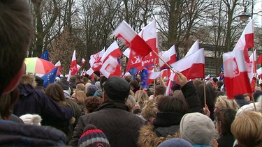 Demonstranten mit Flaggen | Bild: BR