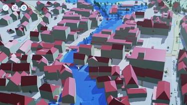 Ein Computermodell von der Stadt Schwabach, hiermit soll Stadt Planung und Katastrophenschutz voran getrieben werden. | Bild: BR