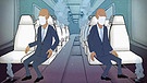 Grafik zu Virenverteilung bei der Bahnfahrt. Maske und Luftfilter bieten einen Schutz, bestätigen aktuelle Studien von Göttinger Forschern.   | Bild: BR/Gut zu wissen 