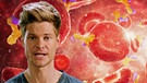 Philip Häusser und eine Grafik mit roten Blutkörperchen und Viren | Bild: BR