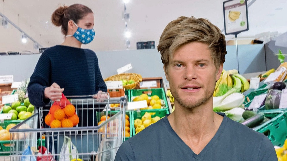 Philip Häusser und Frau im Supermarkt mit Maske | Bild: BR