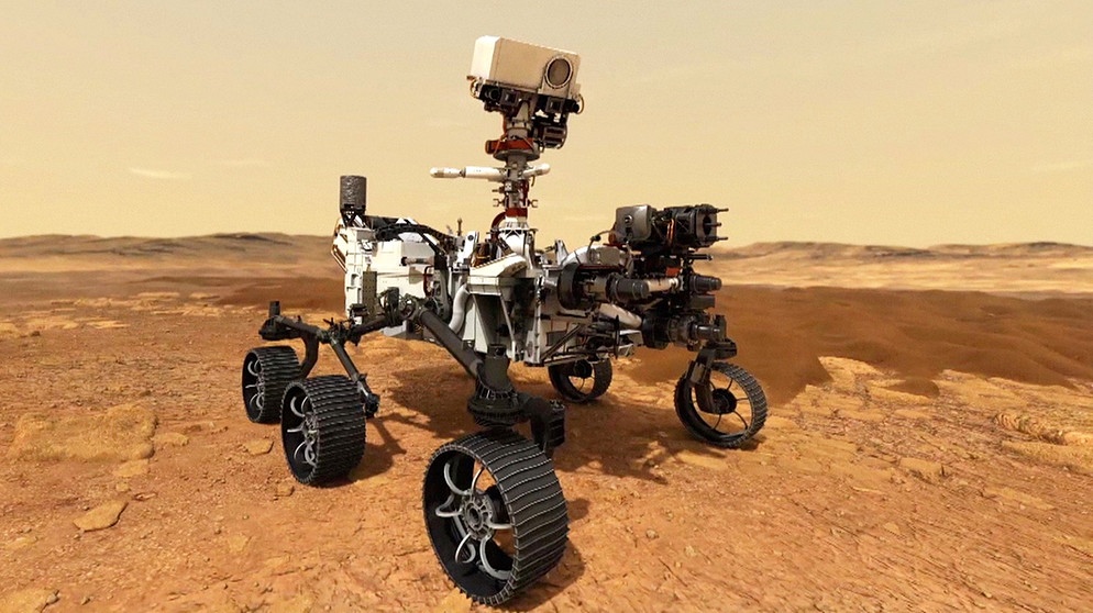 Unbemannter Marsrover soll Bodenproben auf dem Mars entnehmen. | Bild: BR/Nasa