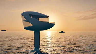 Model eines autarken Einfamilien-Hausboots für die offene See, die die Besiedelung der Ozeane ermöglichen sollen. | Bild: NDR/Waterstudio NL