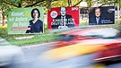 Wahlplakate an einer Strasse mit schnell vorbeifahrenden Autos | Bild: BR
