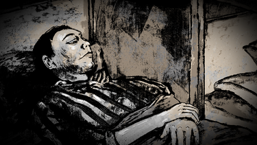 Illustration: KZ-Häftling liegt in gestreifter Häftlingskleidung auf einer Pritsche | Bild: BR /Cendra Polsner