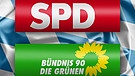 Symbolbild: Logo von den Grünen und der SPD vor Bayernflagge | Bild: BR