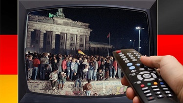 Bilder vom Mauerfall im Fernsehen | Bild: picture-alliance/dpa, colourbox.de, Montage: BR