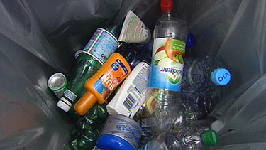 leere Plastikflaschen in einem Mülleimer | Bild: BR