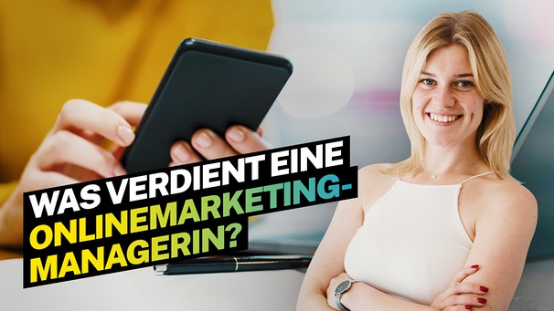 Onlinemarketing-Managerin Henrike mit einem Handy.  | Bild: picture alliance / Westend61 | Daniel Ingold, Montage BR