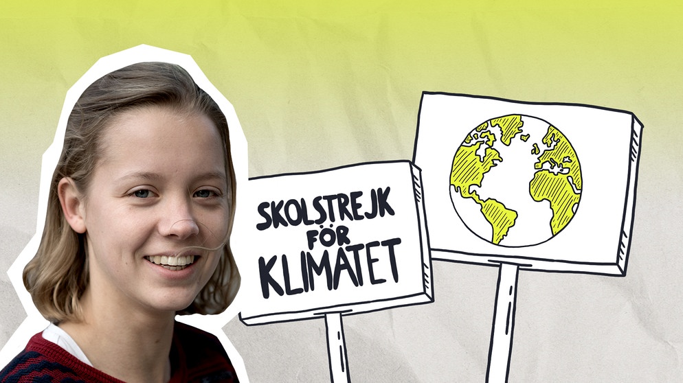 Carla Reemtsma im Hintergrund  mit Skolstrejk för klimatet“-Schild im Bild | Bild: BR