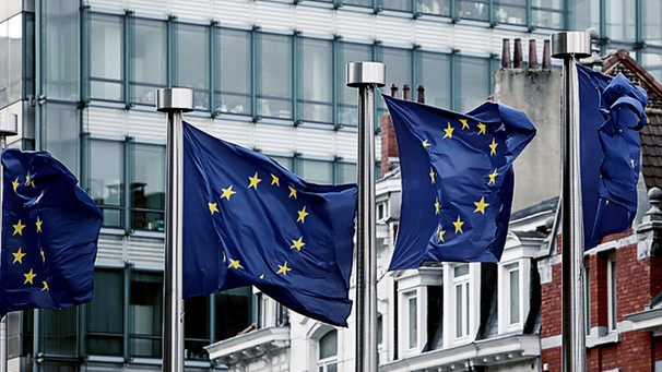 Europafahnen vor dem EU-Gebäude in Brüssel | Bild: picture-alliance/dpa