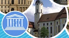 verschiedene bayerische Weltkulturerbestätten und das offizielle Unesco-Logo | Bild: picture-alliance/dpa; unesco; Montage:BR