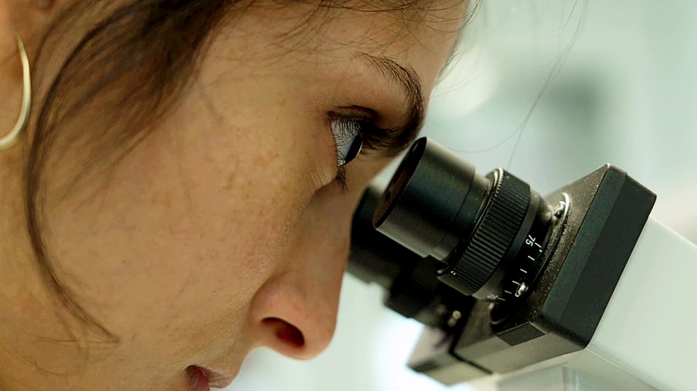 Wissenschaftlerin sieht durch Mikroskop | Bild: BR