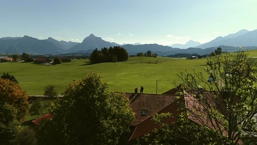 Mit Schornsteinfegern unterwegs - von den Dächern hat Roland Riedle den schönsten Blick über die Allgäuer Landschaft. | Bild: BR/Dieter Nothhaft