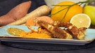 Petersilienwurzeln in Pumpernickel-Panade, Süßkartoffelpüree und Kürbiskern-Mayo | Bild: BR