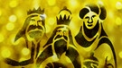 Eine Zeichnung der Heiligen drei Könige vor glitzernden Lichtern | Bild: colourbox.com; Montage: BR
