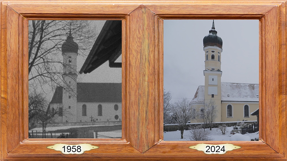 Die Kirche in Entraching 1958 und 2024 | Bild: Bayerischer Rundfunk