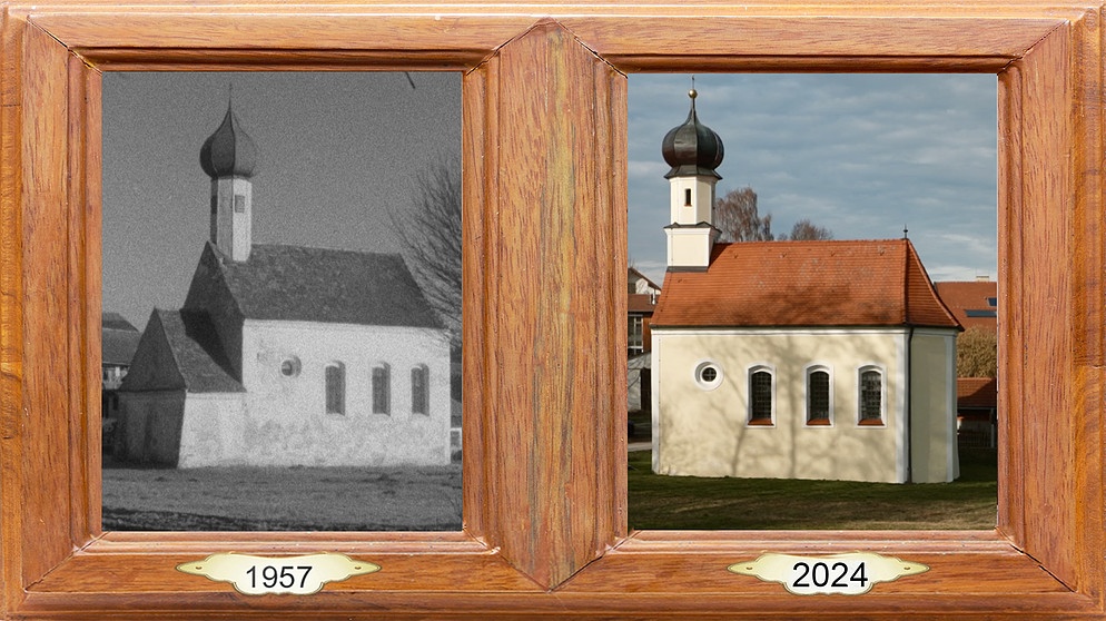 Die Kirche von Oberschnittenkofen 1957 und 2024 | Bild: BR / Max Papp