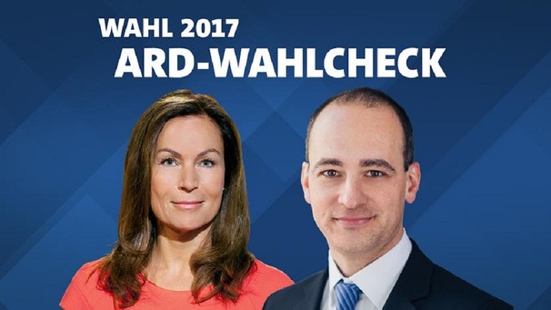 Schriftzug ARD-Wahlcheck mit Moderatoren Claudia schick und Christian Nitsche. | Bild: ARD