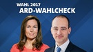 Schriftzug ARD-Wahlcheck mit Moderatoren Claudia schick und Christian Nitsche. | Bild: ARD