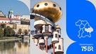 Bekannte Orte in Niederbayern: Dreiländereck Passau, Hunderwasserturm in Abensberg | Bild: BR/Markus Konvalin; BR/Herbert Ebner; Montage: BR/VP Multimedia Design