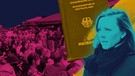 Moderatorin Christina Wolf und Symbolbilder: eine große Ansammlung von Menschen, ein deutscher Reisepass. | Bild: BR; colourbox.com; picture-alliance; Montage: BR